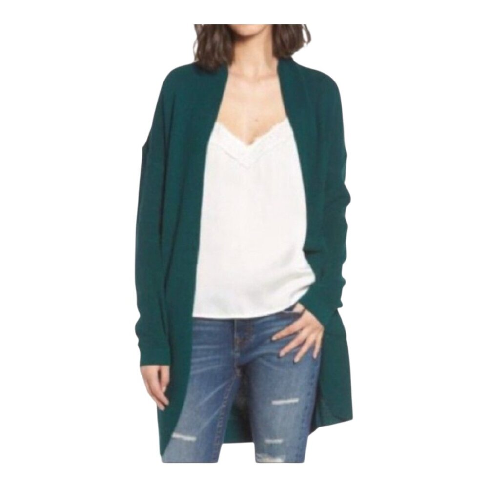 BP. Green Curved Hem Open-front Longline Cardigan in Green Holiday Women's 2X